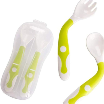 1455- Baby Bendable Spoon Fork Set Self Feeding Training Learning Spoon Fork Kit Kids Cutlery