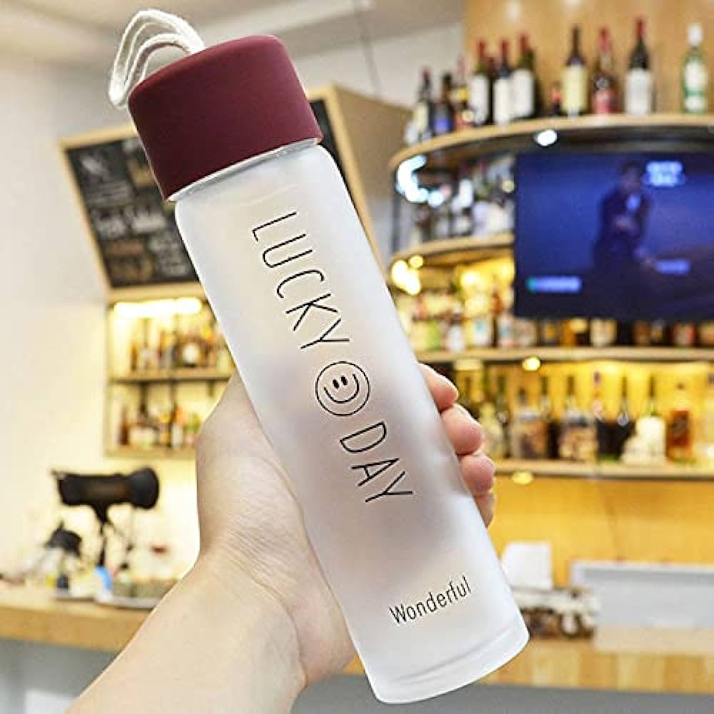 1376- Lucky Day Glass Water Bottle 350 ML For Summer (Clear & Matte Finish)