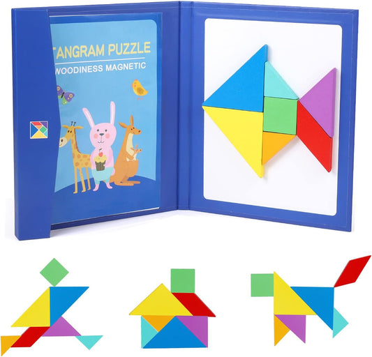 Magnetic Tangram Puzzle Mooklin Educational Games Montessori Geometric Shapes Puzzle Building Blocks Colorful Book Shape