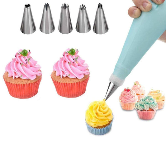 1299- 6 Pcs Cake Decorating Nozzle with Piping Bag Set (Reusable)