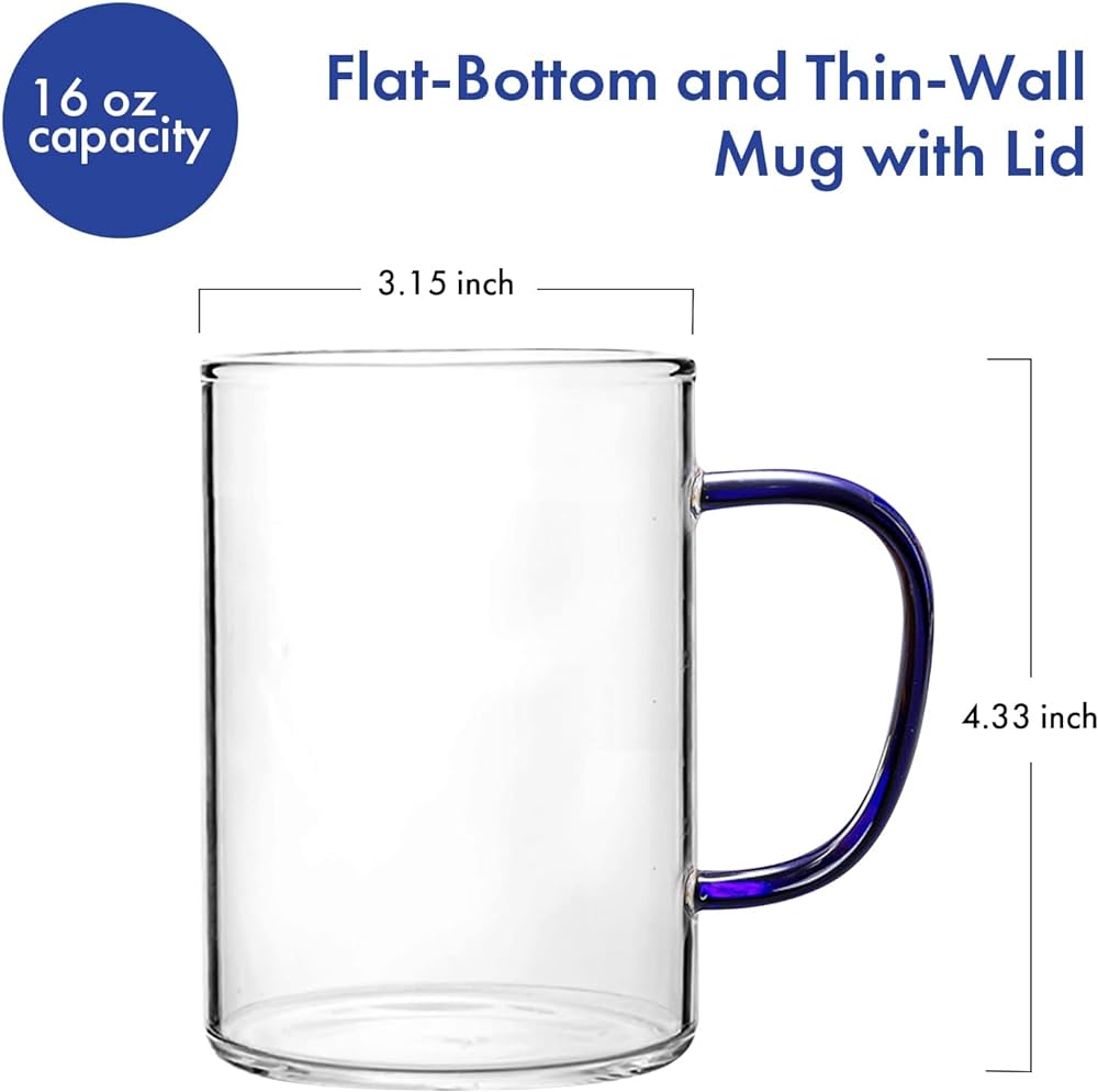 1100- Clear Coffee Mug Warm Beverage Mugs, Insulated Glass Cup with handle for Coffee Tea Water