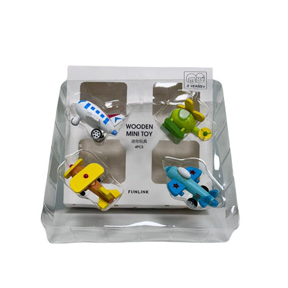 1527- Pack of 4 Aeroplane Wooden Toy Airliner Helicopter Fighter Plane