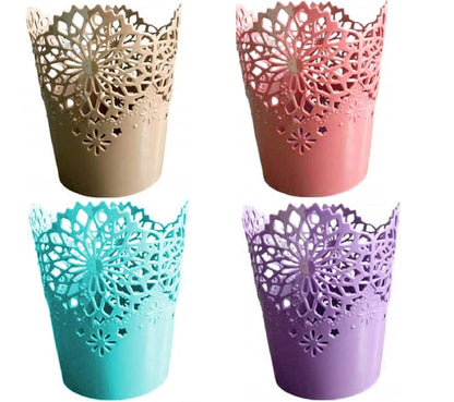 1310- Plastic Hollow Flower Basket Bucket Pen Stand Makeup Brushes Cutlery Holder