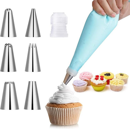 1299- 6 Pcs Cake Decorating Nozzle with Piping Bag Set (Reusable)