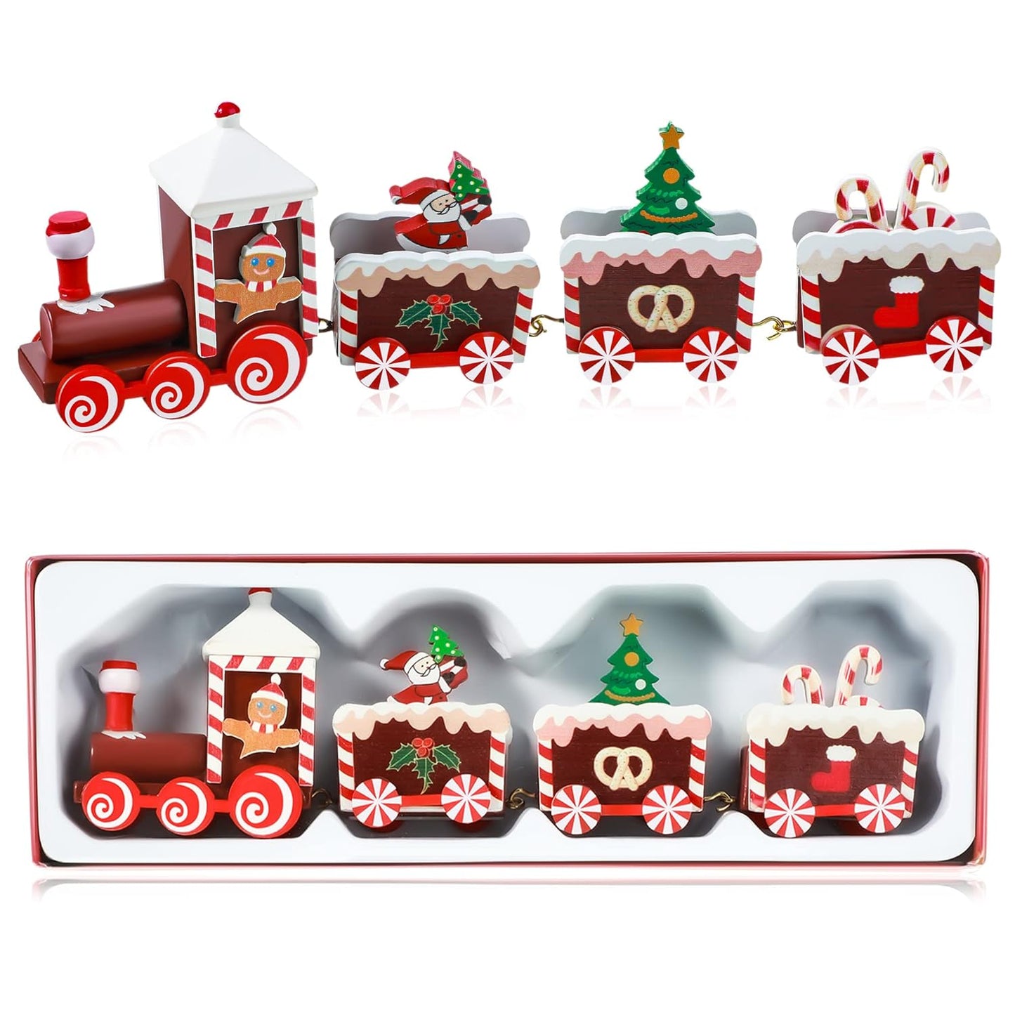 1513- Wooden Train Toy Christmas Train Painted Wooden Christmas Decoration Mini Christmas Tree Train Christmas Decorations Wood Train Decor for Xmas