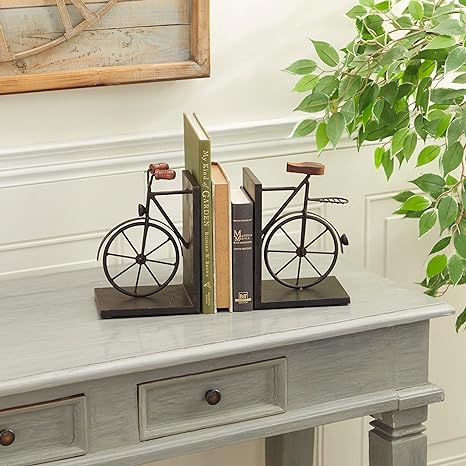 1004- Metal Bike Bookends with Wood Accents