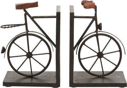 1004- Metal Bike Bookends with Wood Accents