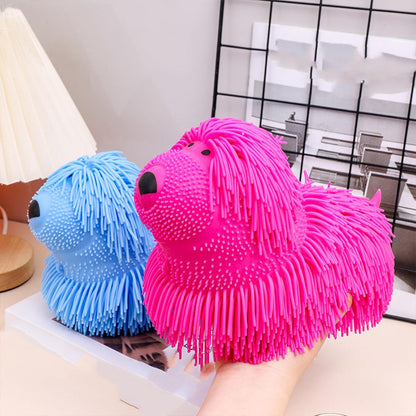 1421- 9" LIGHT UP LONG HAIR PUFFER DOG (1Pcs) (Multicolour)