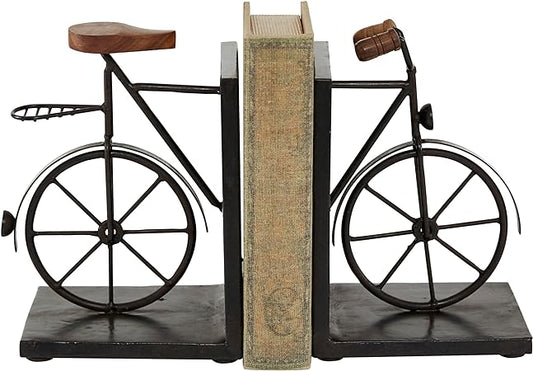 Metal Bike Bookends with Wood Accents