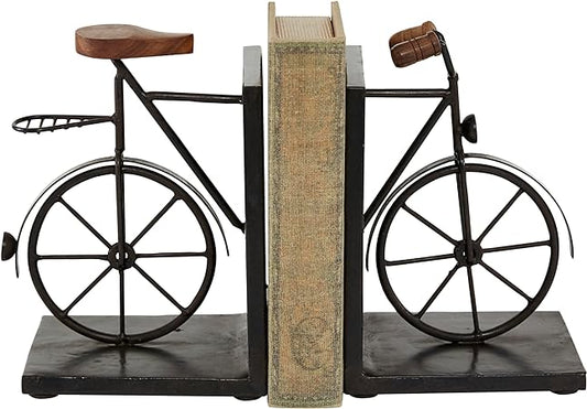 1004- Metal Bike Bookends with Wood Accents