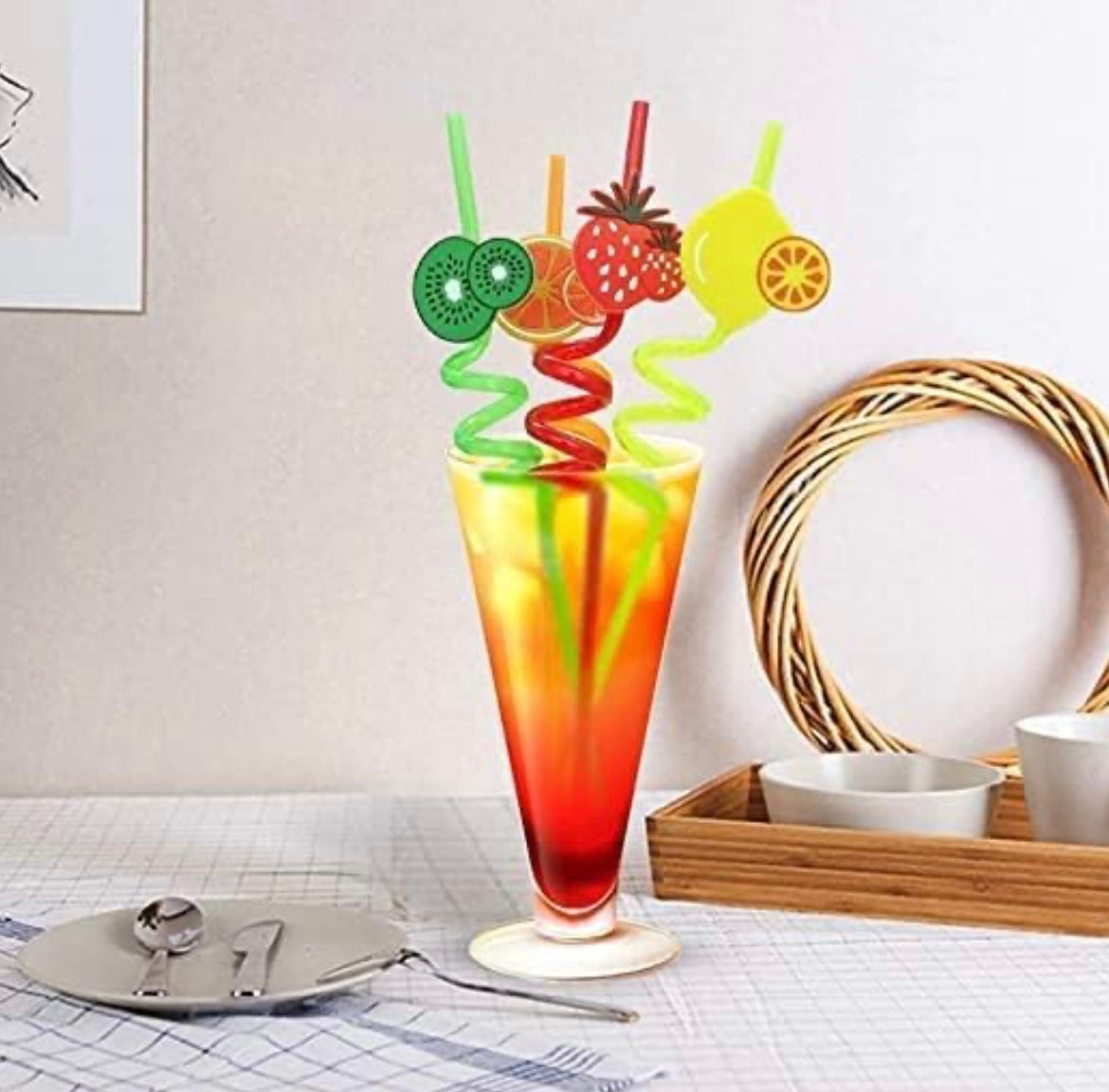 1720- 12 pcs Plastic Spiral  Juice straw