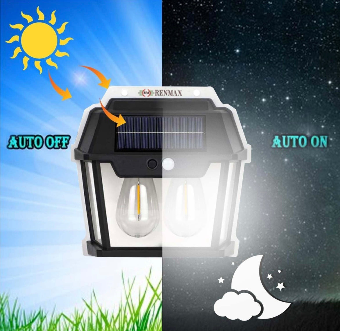 1639- Double bulb Solar Wall Light 2W Lithium Battery 1200MAH