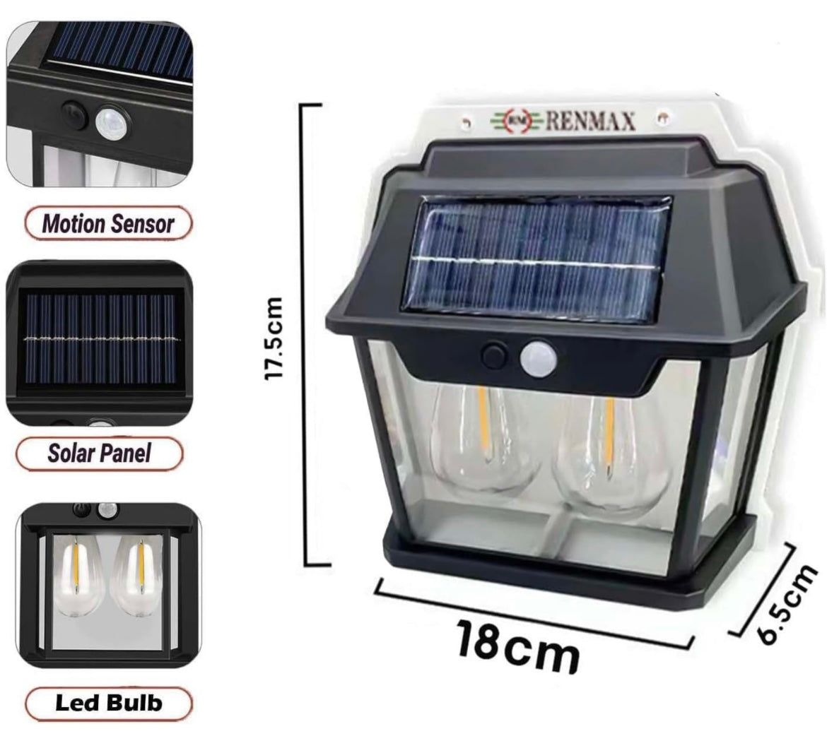 1639- Double bulb Solar Wall Light 2W Lithium Battery 1200MAH