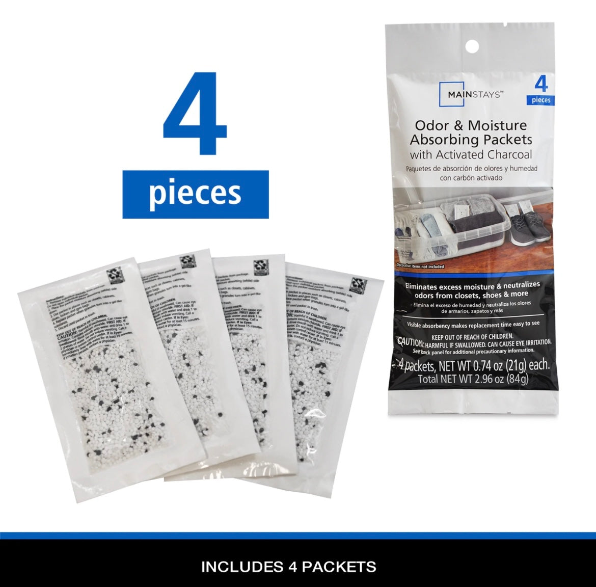 1515- Mainstays Odor and Moisture Absorbing Packets with Activated Charcoal