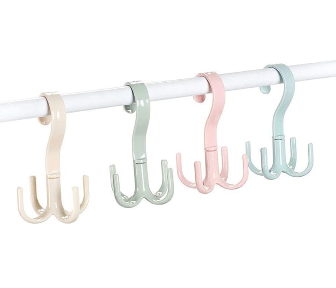 1097- 4 Hooks Clothes Coat Towel Belt Rope Rod Hanging Hanger 2Pcs Pink