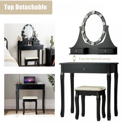 1758- MDF Dressing Table With Flower Light White