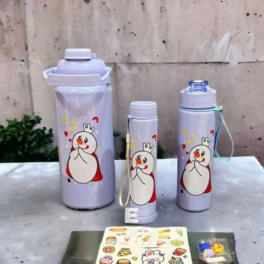 Snow Man Set of 3 Water Bottle (Multicolour)