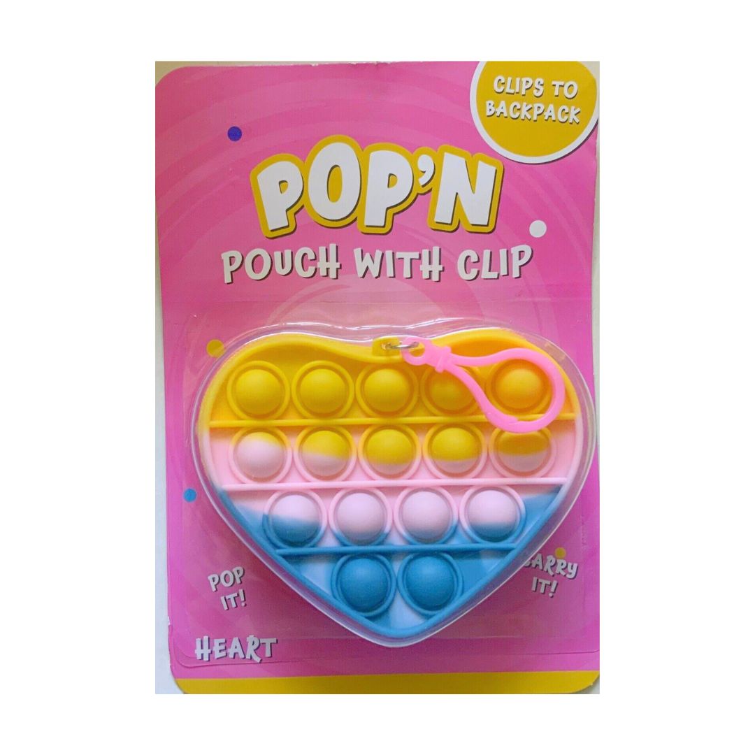 1464- POP'N Clip pouch | POP'N Pop It Heart Pouch lot With Clip Fidget Toy Kids Accessory