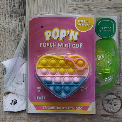 1464- POP'N Clip pouch | POP'N Pop It Heart Pouch lot With Clip Fidget Toy Kids Accessory