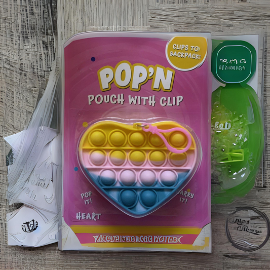 POP'N Clip pouch | POP'N Pop It Heart Pouch lot With Clip Fidget Toy Kids Accessory