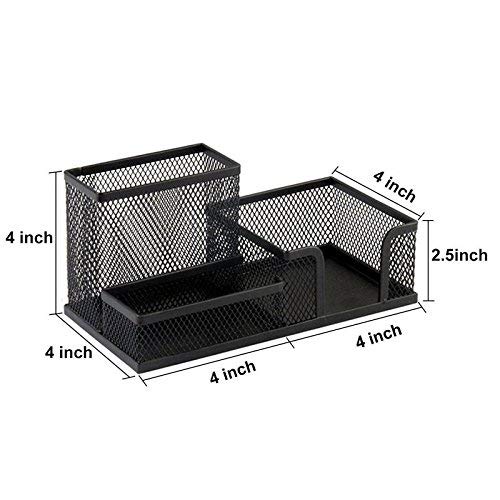 1268- 3 Compartment Mesh Pen-Pencil Stationary Tool Holder/Business Card Holder & Desk Organizer -Black