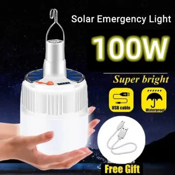 100W Portable Solar Bulb Light with Remote Control,Outdoor Rechargeable Emergency LED Light Bulb Waterproof Hanging Light